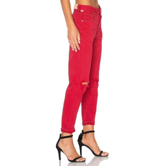 NWT Citizens of Humanity red high rise straight leg crop jeans, 23 - Picture 6 of 15